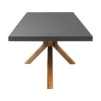 95" Gray and Natural Faux Concrete and Solid Wood Cross Leg Base Dining Table