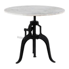 34" White and Black Marble and Iron Adjustable Height Round Bar Table