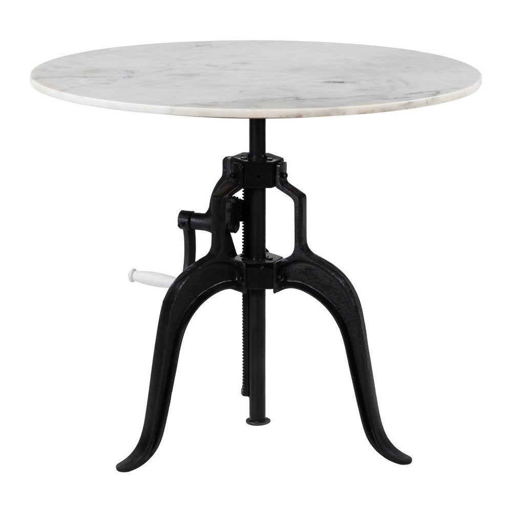 34" White and Black Marble and Iron Adjustable Height Round Bar Table