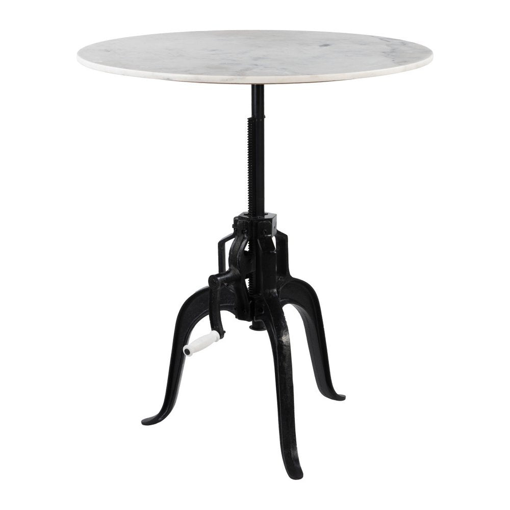 34" White and Black Marble and Iron Adjustable Height Round Bar Table