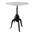 34" White and Black Marble and Iron Adjustable Height Round Bar Table