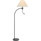 68" Bronze Metal Reading Floor Lamp With Off White Fabric Empire Shade