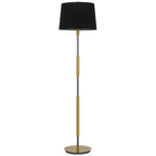 60" Antiqued Brass Metal Floor Lamp With Black Fabric Drum Shade
