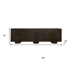 108" Dark Brown Distressed Solid Wood Sideboard Soft Close with Six Doors