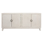 76" Ivory Distressed Solid Wood Carved Geometric Sideboard with Four Doors