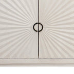 76" Ivory Distressed Solid Wood Carved Geometric Sideboard with Four Doors