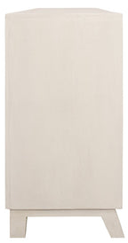 76" Ivory Distressed Solid Wood Carved Geometric Sideboard with Four Doors