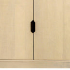 72" Natural Distressed Solid Wood Carved Geometric Sideboard with Four Doors