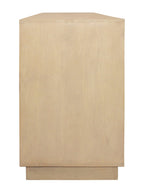 72" Natural Distressed Solid Wood Carved Geometric Sideboard with Four Doors