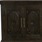 103" Black Distressed Solid Wood Carved Floral Sideboard with Six Doors