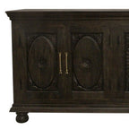103" Black Distressed Solid Wood Carved Floral Sideboard with Six Doors