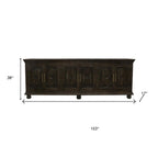 103" Black Distressed Solid Wood Carved Floral Sideboard with Six Doors