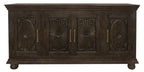 73" Black Distressed Solid Wood Carved Floral Sideboard with Four Doors