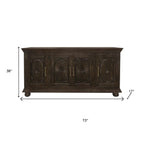 73" Black Distressed Solid Wood Carved Floral Sideboard with Four Doors