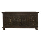 73" Black Distressed Solid Wood Carved Floral Sideboard with Four Doors