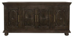 73" Black Distressed Solid Wood Carved Floral Sideboard with Four Doors