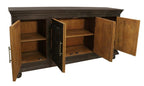 73" Black Distressed Solid Wood Carved Floral Sideboard with Four Doors