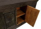 73" Black Distressed Solid Wood Carved Floral Sideboard with Four Doors