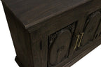 73" Black Distressed Solid Wood Carved Floral Sideboard with Four Doors