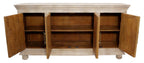 73" Antiqued White Distressed Solid Wood Carved Floral Sideboard with Four Doors
