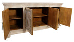 73" Antiqued White Distressed Solid Wood Carved Floral Sideboard with Four Doors
