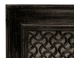 76" Black Distressed Solid Wood Carved Geometric Sideboard with Four Doors