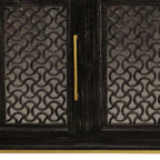 76" Black Distressed Solid Wood Carved Geometric Sideboard with Four Doors