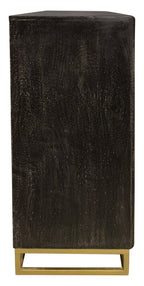 76" Black Distressed Solid Wood Carved Geometric Sideboard with Four Doors