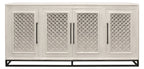 76" Antiqued White Distressed Solid Wood Carved Geometric Sideboard with Four Doors