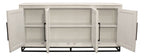 76" Antiqued White Distressed Solid Wood Carved Geometric Sideboard with Four Doors