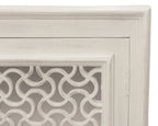 76" Antiqued White Distressed Solid Wood Carved Geometric Sideboard with Four Doors