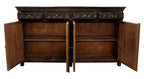 72" Black Distressed Solid Wood Carved Floral Four Drawer Sideboard with Four Doors