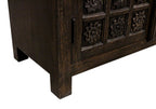 72" Black Distressed Solid Wood Carved Floral Four Drawer Sideboard with Four Doors