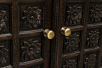 72" Black Distressed Solid Wood Carved Floral Four Drawer Sideboard with Four Doors
