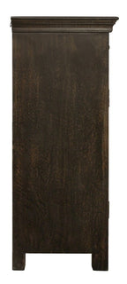 72" Black Distressed Solid Wood Carved Floral Four Drawer Sideboard with Four Doors