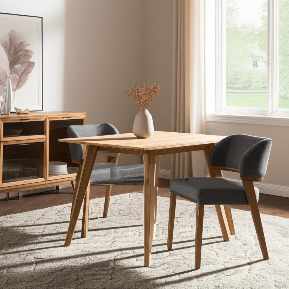 Set of Two Gray And Walnut Upholstery And Solid Wood Partially Open Back Dining Side Chairs