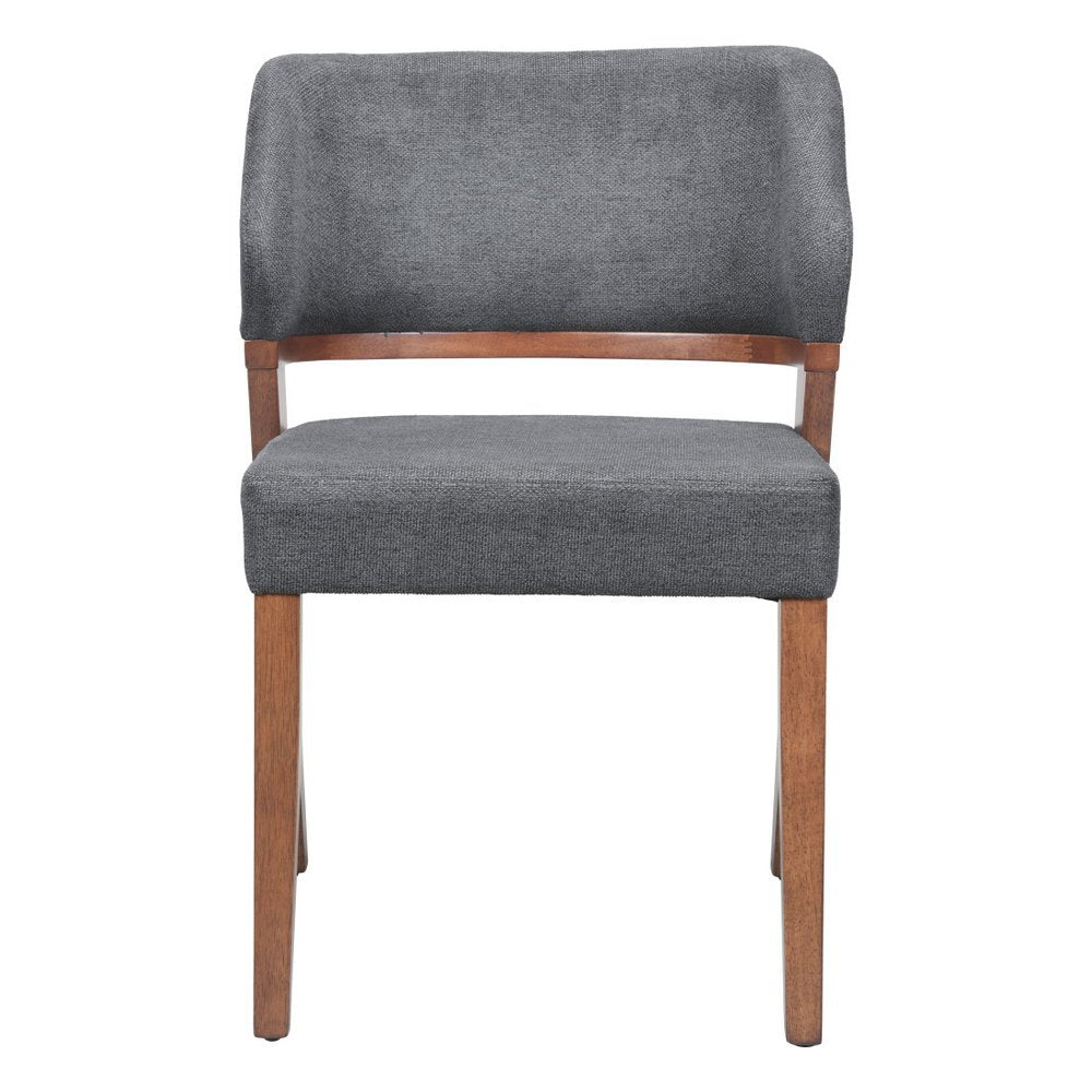 Set of Two Gray And Walnut Upholstery And Solid Wood Partially Open Back Dining Side Chairs