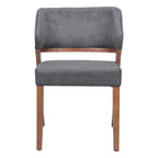 Set of Two Gray And Walnut Upholstery And Solid Wood Partially Open Back Dining Side Chairs