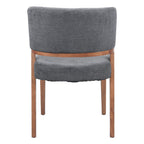Set of Two Gray And Walnut Upholstery And Solid Wood Partially Open Back Dining Side Chairs