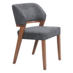 Set of Two Gray And Walnut Upholstery And Solid Wood Partially Open Back Dining Side Chairs