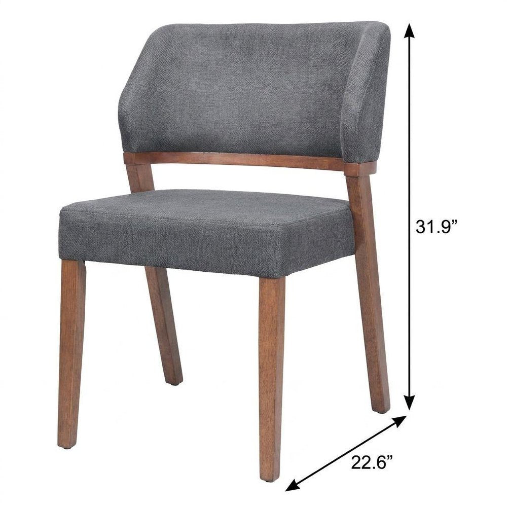 Set of Two Gray And Walnut Upholstery And Solid Wood Partially Open Back Dining Side Chairs