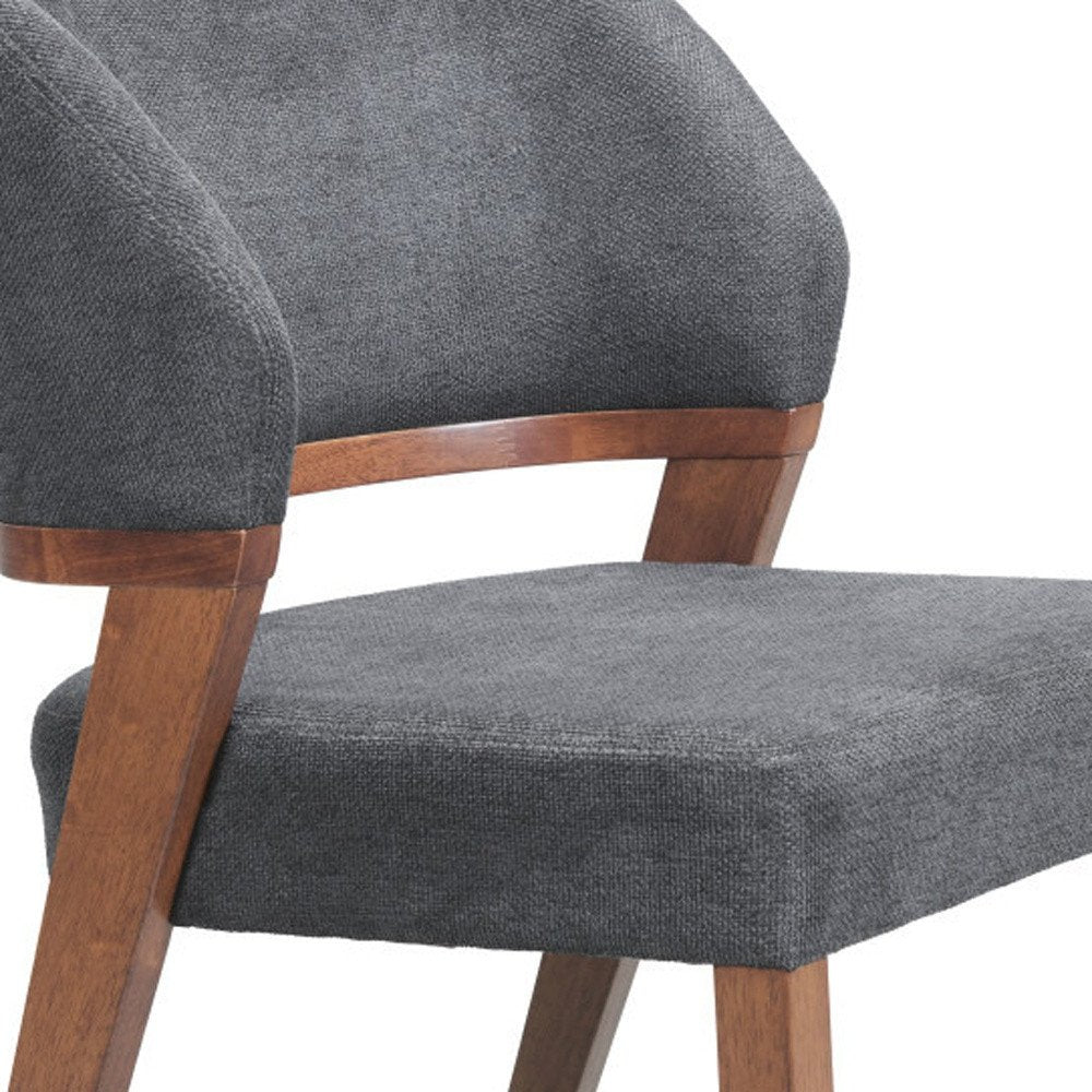 Set of Two Gray And Walnut Upholstery And Solid Wood Partially Open Back Dining Side Chairs