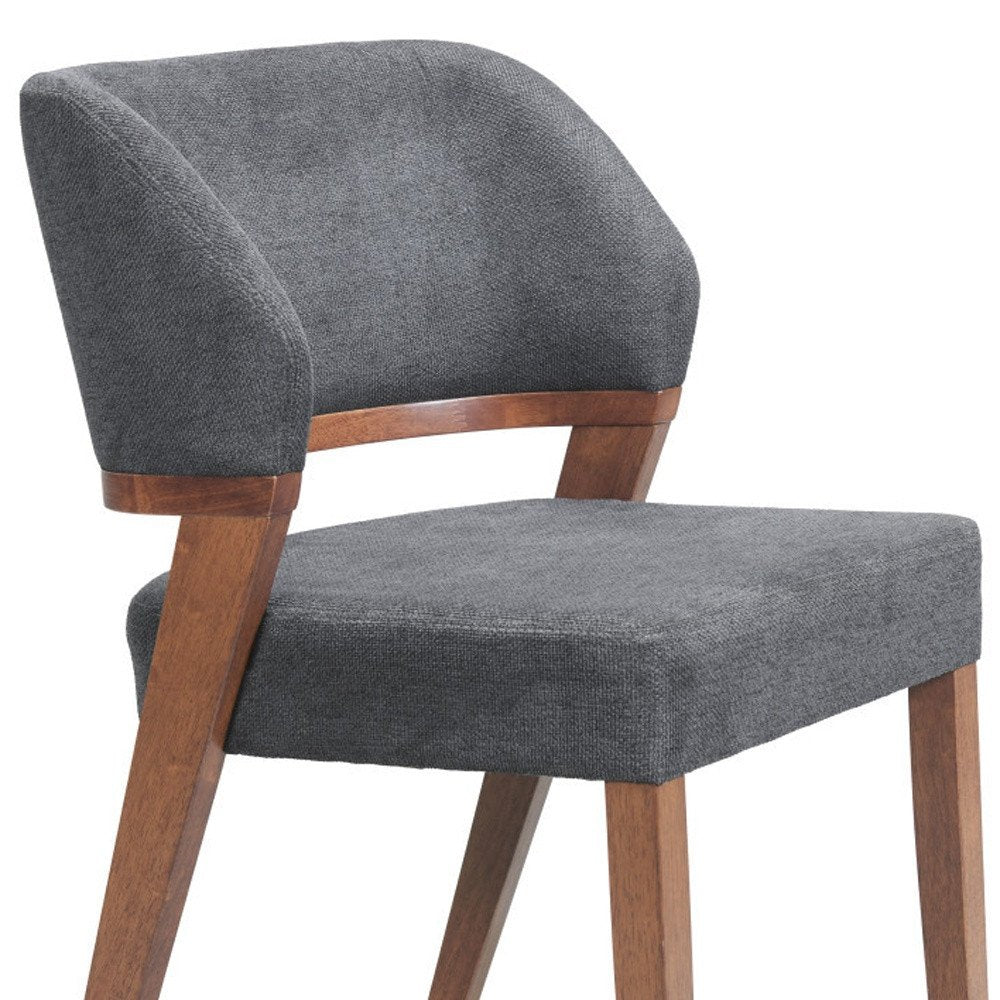 Set of Two Gray And Walnut Upholstery And Solid Wood Partially Open Back Dining Side Chairs