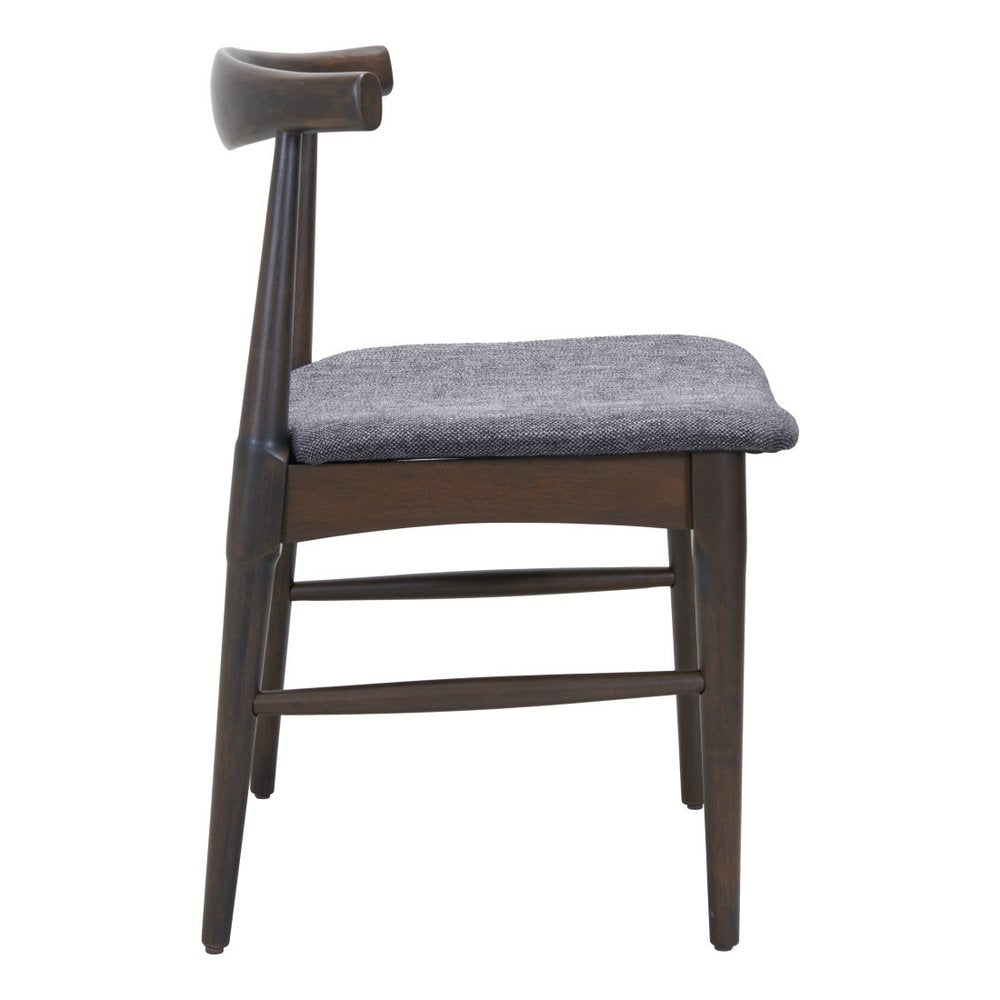 Set of Two Gray And Espresso Fabric And Solid Wood Open Back Dining Side Chairs