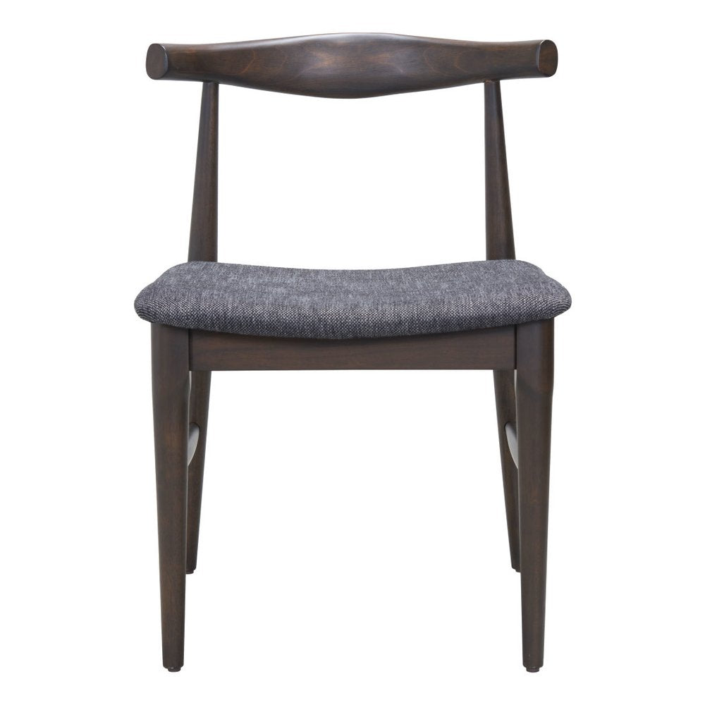 Set of Two Gray And Espresso Fabric And Solid Wood Open Back Dining Side Chairs