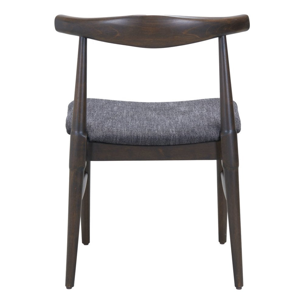 Set of Two Gray And Espresso Fabric And Solid Wood Open Back Dining Side Chairs