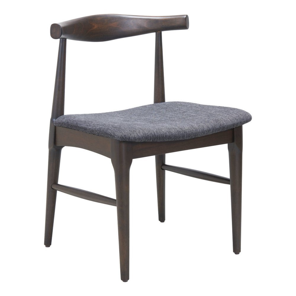 Set of Two Gray And Espresso Fabric And Solid Wood Open Back Dining Side Chairs