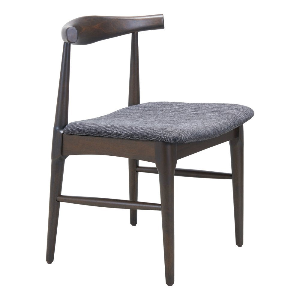 Set of Two Gray And Espresso Fabric And Solid Wood Open Back Dining Side Chairs