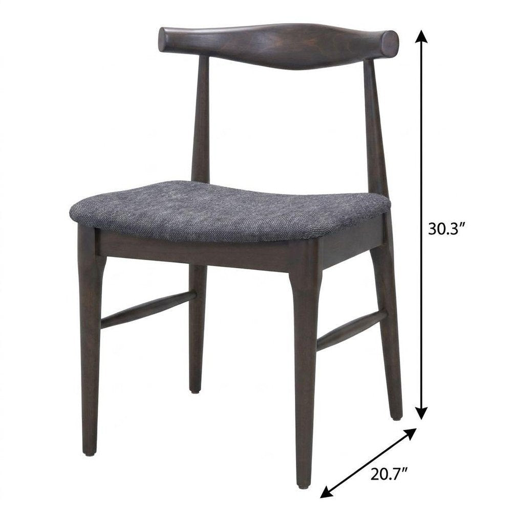 Set of Two Gray And Espresso Fabric And Solid Wood Open Back Dining Side Chairs