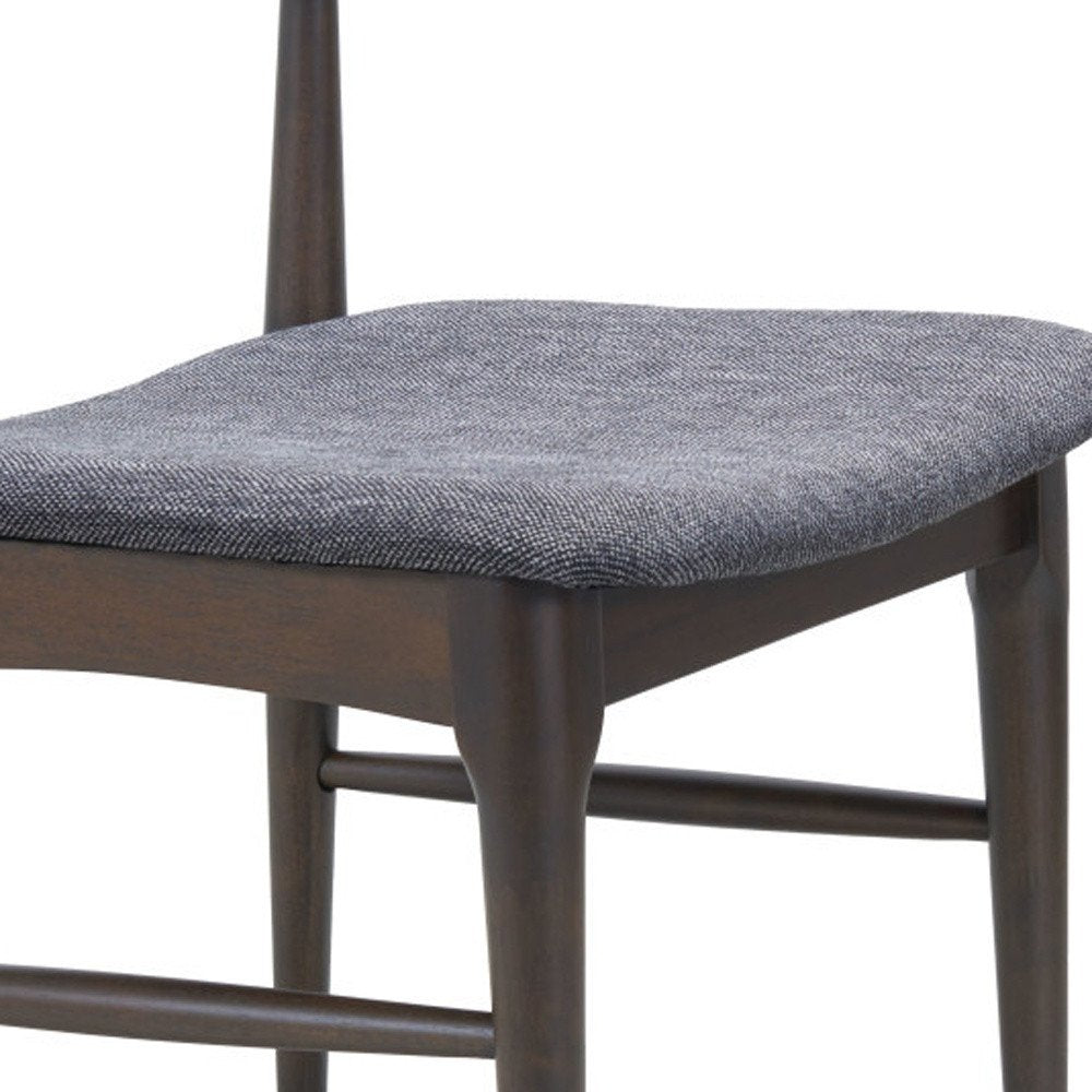 Set of Two Gray And Espresso Fabric And Solid Wood Open Back Dining Side Chairs